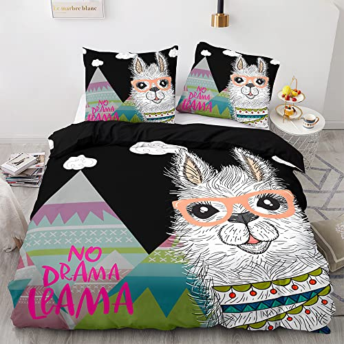 Morbuy Weiche Bettwäsche aus Mikrofaser Bettbezug 135x200 155x220 200x200 220x240 mit Reißverschluss + Kissenbezüge 80x80 cm, Alpaka Drucken Bettwäsche-Set (200x200cm,Lama)