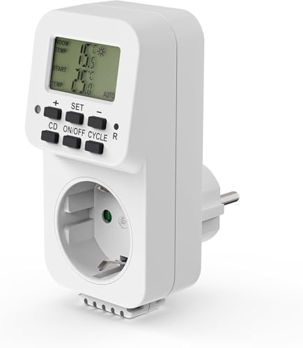 Perfect Steckdosenthermostat, Temperaturregler 230V, Temperaturschalter für Heizung, Thermostat Steckdose, Kühlung, Gewächshaus, Terrarium, Frostwächter,weiß