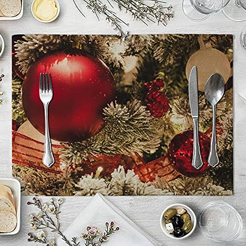 Banemi Tischsets Abwaschbar Weihnachten, Platzset 6er Weihnachtskugel Platzdeckchen Weihnachtliche Tischdekoration 32X42cm