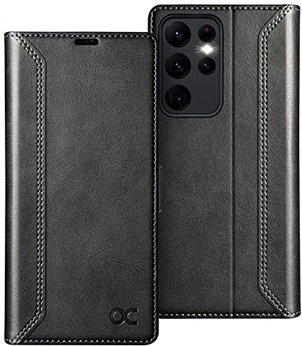 OCASE Retro Hülle für Samsung Galaxy S23 Ultra Handyhülle Tasche PU Leder Flip Cover Brieftasche Etui RFID Schutzhülle Lederhülle Klapphülle Kompatibel für Galaxy S23 Ultra Graphite 6,8 Zoll