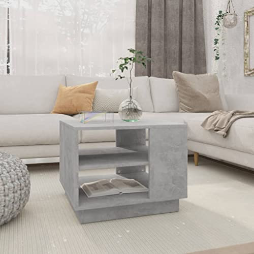FIRBNUS Table d'appoint carrée en bois pour canapé - 55 x 55 x 43 cm - Moderne - Petite table de salon - Table basse - Table à thé - Gris béton - Avec compartiment ouvert