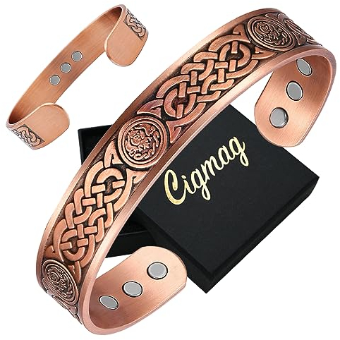 Cigmag Lymphatic Drainage Magnetic Bracelet for Men Ultra Strength Magnet Solid Pure Copper Adjustable Brazaletes with Present Box (Celtic Knot)