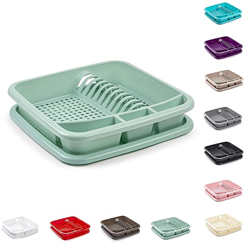 plastific Escurridor de platos de plástico verde menta para cubertería, escurridor de utensilios de cocina, escurridor de vasos, escurridor de fregadero, utensilios de cocina (39 x 39 x 7,5 cm)