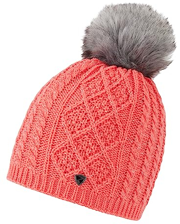 Ziener Damen ILLHORN Mütze | gestrickt, warm, Kunstfellbommel, Vibrant Peach, Usex