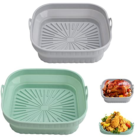 2 Pezzi Molde Silicona Freidora de Aire, 20.5CM Bandeja Silicona Freidora Aire Moldes de Silicona para Air Fryer Accesorios Freidora sin Aceite para Freidora de Aire Horno y Microondas