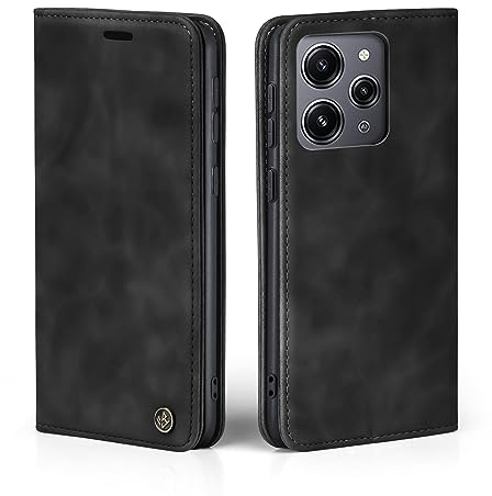 LBH Handyhülle für Xiaomi Redmi 12 in Schwarz mit Karten- und Geldfach Smartphone Hülle mit Standfunktion Flip Case Schutzhülle Magnetverschluss Vintage