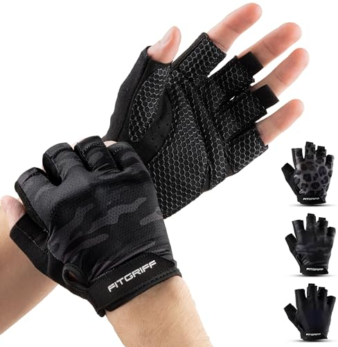 Fitgriff® Trainingshandschuhe für Damen und Herren - Fitness Handschuhe für Krafttraining, Kraftsport, Training, Gym, Workout, Lifting Gloves (Camo-Black, 5)