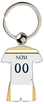 Porte Clés Personnalisable - Maillot Football du Réal Madrid - Saison 2023 2024 - Modèle Domicile en Métal Argenté
