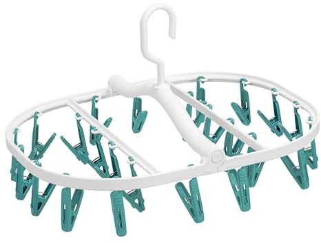 Foyer Nuage Haute Qualité Etendoir Chaussette Pliable, Tourniquet à Chaussettes avec 24 Pinces pour Chaussettes,Lingeries,Cravate,Chapeaux, Pieuvre Pince à Linge Pliant, Etendoir sous Vêtement-Vert