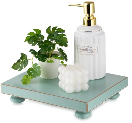 Hanobe Elevadores de pedestal de madera: soporte elevador de exhibición moderno, decoración verde, rectangular, elevador de madera para baño, cocina, encimera, bandeja organizadora para velas de