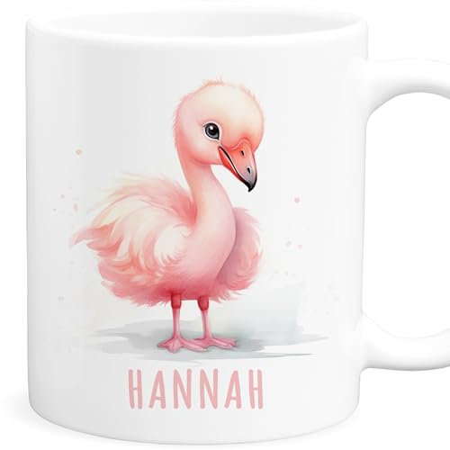 Flamingo Tasse personalisierte Kindertasse mit Namen Flamingotasse Namenstasse süßes Kinder Geschenk für Jungen & Mädchen Kaffeetasse Teetasse aus Keramik 330 ml