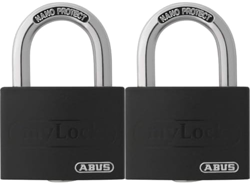 ABUS Vorhängeschloss T65AL/40 myLOCK - individuell beschreibbar - Spindschloss - massiver Aluminium-Schlosskörper - ABUS-Sicherheitslevel 5 - Schwarz (Packung mit 2)