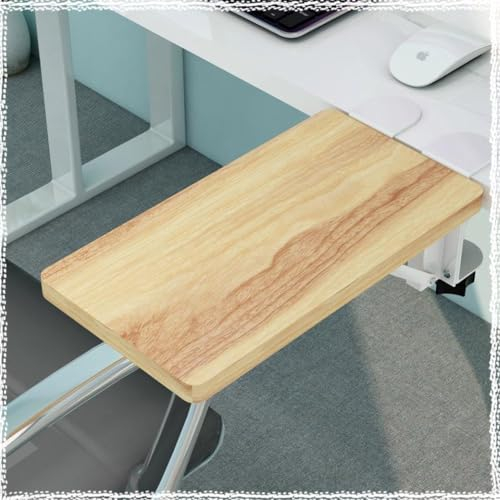 EMENAR Bandeja extensora de escritorio ergonómica, abrazadera plegable en la bandeja del teclado sin perforaciones, estante para reposamuñecas con brazo de montaje en mesa, soporte para brazo de codo