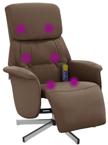 vidaXL Massagesessel, Sessel Verstellbare Rückenlehne Fußteil, Drehbar Fernsehsessel Relaxsessel mit Vibrationsfunktion, Liegesessel Polstersessel Ruhesessel, Braun Stoff