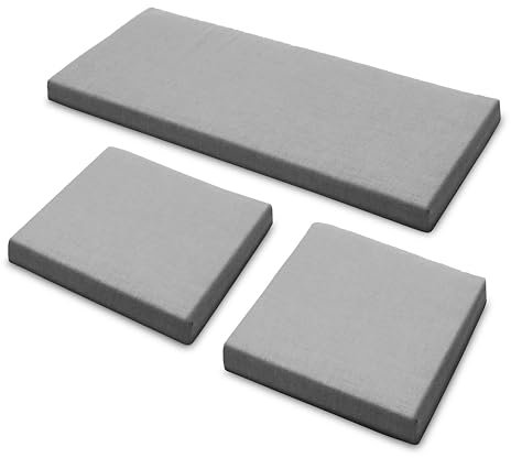 Sapphire Collection 3 Pieces Replacement Cushions Set for Rattan Chairs Sofa Patio Garden Outdoor Furniture - Water Resistant, Lightweight, and Durable - Multiple Colors Available (Grey)
