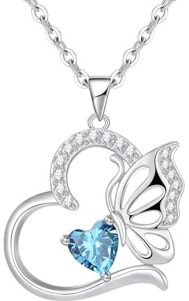 Tusuzik Regalo Natale Donna Collana Argento 925 Collana Cuore Farfalla Marzo Birthstone Necklace Idee Regalo Gioiello Donna per Moglie/Sorella/Amiche Regali Anniversario Compleanno