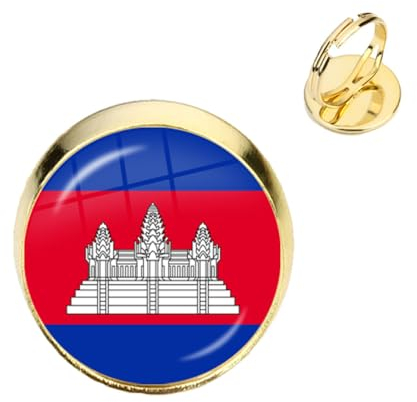 GONMFKM Modischer Ring Mit Kambodscha-Flagge – Kreativität, Kunst, Rund, Verstellbar, Daumenfingerring Für Damen Und Herren, Unisex, Schmuck, Geschenk, Glasknöchelring, Dekoration, Geschenk Für Ball