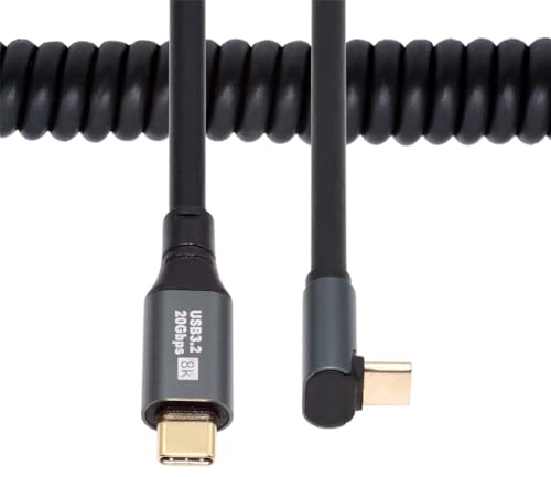 NFHK Cable USB 4 USB-C en espiral elástico de 20 Gbps, 8 K, 100 W, tipo C, macho a macho, cable de alimentación y datos para laptop, teclado, tableta