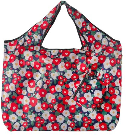ECO CHIC Foldable Reusable Large Recycled Grocery Bags Lightweight Shopping Tote Bags with Storage Pouch (Abstract Poppy)