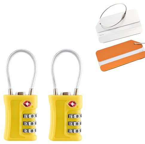 TSA Lot de 2 cadenas à combinaison à 3 chiffres avec 2 étiquettes à bagages, cadenas de valise et cadenas de voyage en acier