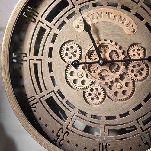 K&L Wall Art 46cm große Zahnrad Wanduhr industrielle Wohnzimmeruhr XXL Vintage Metalluhr bewegliche Zahnräder (Spin TIME Rostoptik)