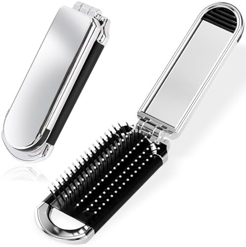FMYODWU Brosse à Cheveux de Voyage, 2 Pièces avec Miroir Pliant, Mini, Compacte, pour Hommes et Femmes, pour le Coiffage, Voyage, Sac à Main, Natation