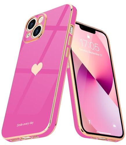 Teageo for iPhone 13 Case Cute Heart Pattern for Women Girls Slim Luxury Bling Plating Soft TPU Anti-Scratch Shockproof Bumper Phone Case for iPhone 13, Rose Pink