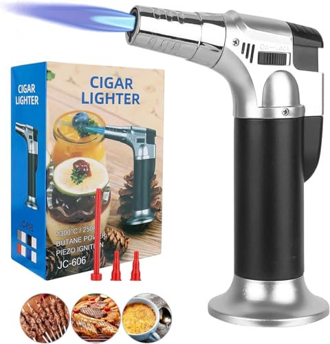 CTDMJ Butane Torch, Refillable Culinary Blow Torch Double Fire Cooking Torch and Small Adjustable Flame Kitchen Torch for Creme Brulee, Baking BBQ(Butane Fuel Not Included)