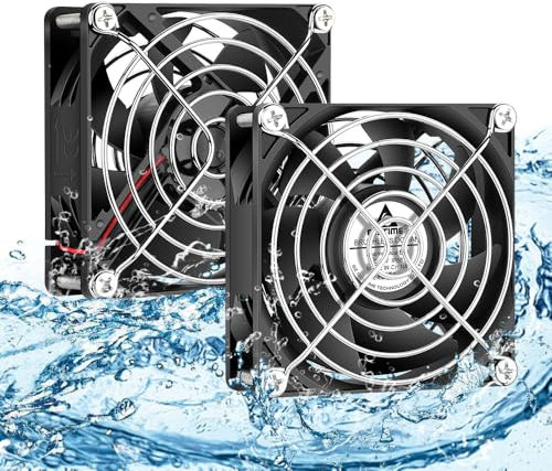 GDSTIME 2 x 80mm fan 12V Cooling Fan 2Pin IP68 Waterproof 80 x 25mm Dual Ball Bearing DC Brushless 2800 RPM 43.6 CFM Case Cooler For Car Fridge Ice Maker Hatchery machine or 120mm Fans Replacement