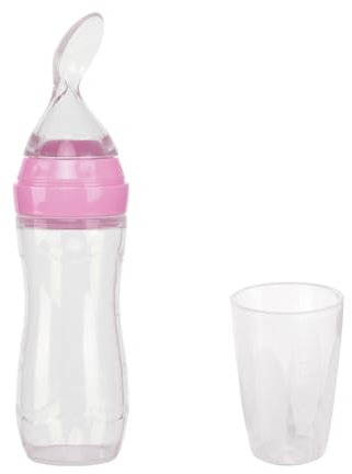 120ml Mangeoire avec Cuillère Souple pour Personnes Âgées Nourrisons Biberon en Silicone avec Cuillère Mangeoire à Presser Cuillère de Distribution de Nourriture Flacon de Voyage, Rose