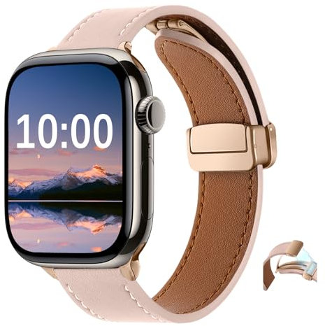 SeNool Correa para Apple Watch 38mm 40mm 41mm 42mm Series 10/9/8/7/6/5/4/3/2/1, Ajustable Magnético Magnética Pulseras Correa de Repuesto de PU Cuero para iWatch SE 3/SE 2 - Rosa