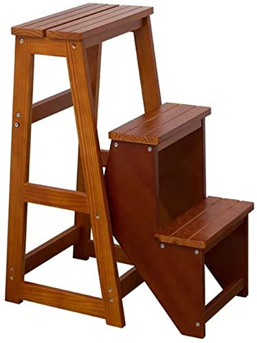 Indoor Climbing Stool, Portable Wood Step Ladder Multifunctional Folding Step Stool Ascending Ladder Ben air for Library Attic /1