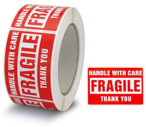 SIRLOMU 250Etiketten Vorsicht Zerbrechlich Achtung Glas Bruchgefahr Handle With Care Fragile Umzugskartons (25 x 45mm)