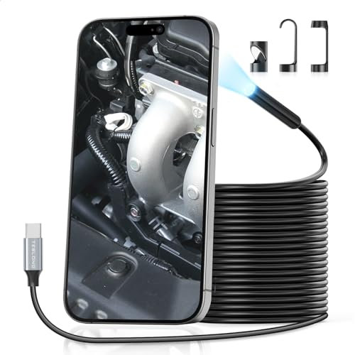Teslong Endoskopkamera mit Licht, Endoskopkamera Kompatibel mit iPhone 15/Android, Endoskop Kamera Handy, IP67 Wasserdichtes Inspektionskamera, Type-C Rohrkamera (15M)