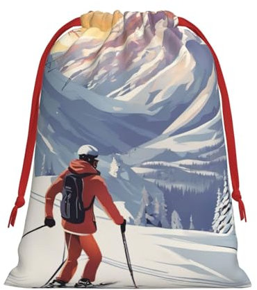Wiederverwendbare Geschenktüten mit Ski-Motiv, Urlaubs-Geschenktüten für Frauen, Weihnachten, Geburtstage, Kordelzugbeutel