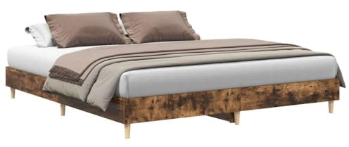 vidaXL Bettgestell ohne Matratze Räuchereiche 200x200 cm Holzwerkstoff, Bettrahmen, Bett, Palettenbett, Schlafzimmermöbel, Doppelbett, Plattenbett