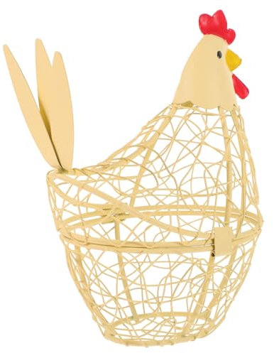 CHILDWEET Eierkorb Aus Schmiedeeisen Henne Korb Aus Hühnerdraht Geflochtener Pflanzenkorb Pfannkuchenbäcker Korb Mit Deckel Eierbehälterregal Eierkartons Masse Weidenkörbe Deckenkorb Yellow