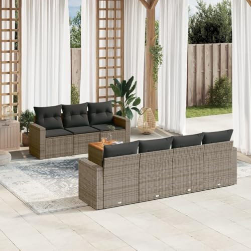 Rantry Gartensofa-Set 8-teilig mit grauen Kissen aus Polyrattan, Set Schlafsofa, Wohnzimmer, Sofa, modernes Sofaset für den Außenbereich, Gartenmöbel Modell 3256361