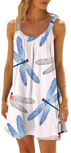 MEIbax Robe Été Femme sans Manches Sexy Col Rond Robe de Plage Décontractée Respirant Courte Robes Chic et Elegant Bretelles Spaghetti Débardeur Robe Bohème Imprimé Confortable Mini Tunique Robe