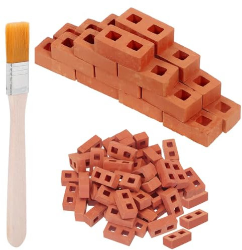 HAMKU 100 PCS Mini Briques de construction,Red Miniatures 1:16 pour DIY Fairy Garden Dollhouse Decor avec mini-brosse à ciment