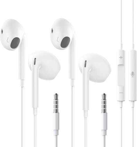 2 Pack Earphones, In-Ear Headphones with Mic and Volume Control Noise Isolating HiFi Stereo 3.5 mm Wired Earbuds Compatible with Samsung, iPhone, Huawei, PC, Laptop, Tablets, Android, MP3 etc.