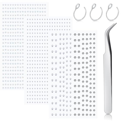 LAURITAMI 3 Blatt Fake Piercing Stickers Mit Nasenring Pinzette, Fake Nasenpiercing Lippenstecker Ohrstecker Spike Acryl Sticker Non-Piercing Augenbrauen Gesicht Ohr Körper Schmuck 2/2.5/3/4/5MM