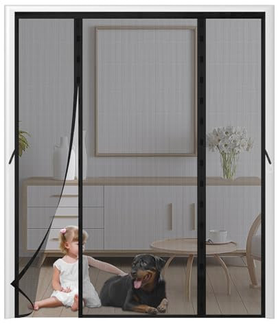 Zanzariera Magnetica per Porte,225x245cm Doppia Apertura Laterale Zanzariera Porta Finestra con Calamita Chiusura Automatica Tenda per Balcone Patio,Nero puro