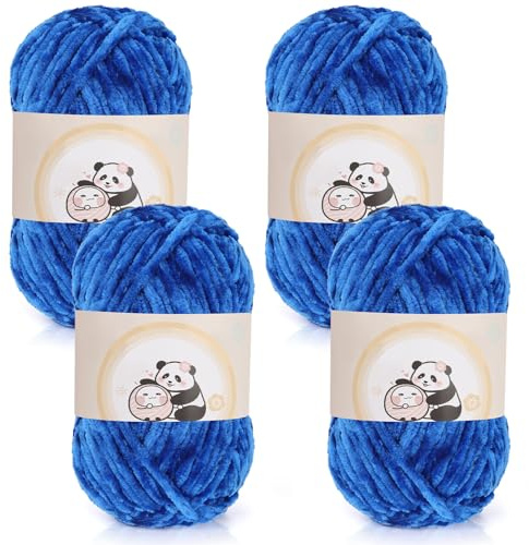 Aeelike 400g Chenille Garn zum Stricken, Weich Chunky Chenille Fluffy Yarn, Flauschige Samt Velvet Chenille Wolle zum Häkeln, Warme Plüschwolle für Mützen, Schals, Decken, Saphirblau