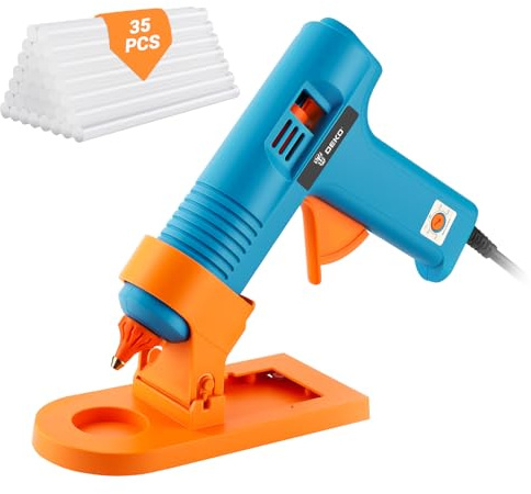 Pistola Colla a Caldo 150W: DEKOPRO Pistola Colla a Caldo con 35 Pezzi 11mm x 140mm, Regolazione della Temperatura a 5 Livelli, Per Appassionati del Fai-Da-Te, Arte e Artigianato in Casa e in Ufficio