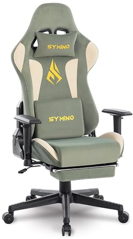 Symino Gaming Chair with Footrest, Computer Chair for Teens with Headrest and Lumbar Support, Ergonomic PC Chair, Height Adjustable Rotating Task Chairs, Green Beige