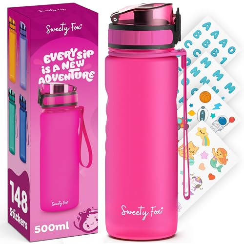 Sweety Fox - Borraccia per Bambini - a Prova di Perdite - 500 ml | Borraccia Acqua Lavabile in Lavastoviglie per Asilo, Scuola, Sport · Rosa