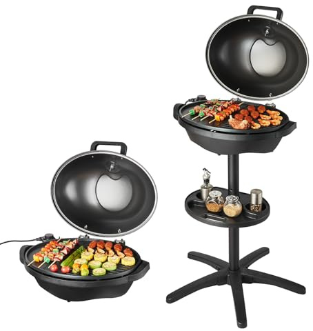 VEVOR Barbecue Électrique sur Pied 2400 W Gril Électrique de Table 2 en 1 Barbecue pour Grillades Jardin Fêtes Intérieur Extérieur, Température Réglable 50 °C-350 °C, Plaque de Cuisson Antiadhésive