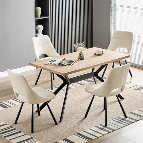 WAFTING 360° Drehbare Esszimmerstühle mit Metallbeine 4er Set, Beige | Kunst-Kaschmir-Stoff, 48 cm Breite Sitzfläche, Moderne Gepolsterte Küchenstühle, für Esszimmer, Küche, Wohnzimmer und Cafés