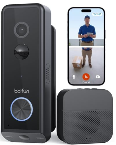 BOIFUN 2026 Video Doorbell Camera Wireless 2K Dual Cameras, No Monthly Fee | Parcel Protection, Human Detection, Colour Night Vision, with Bracket, Rechargeable Battery/Wired, Alexa, IP65, 2.4GHz